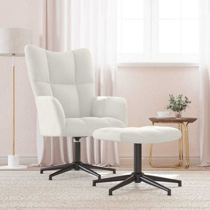 Relaxing Chair with a Stool Cream White Velvet