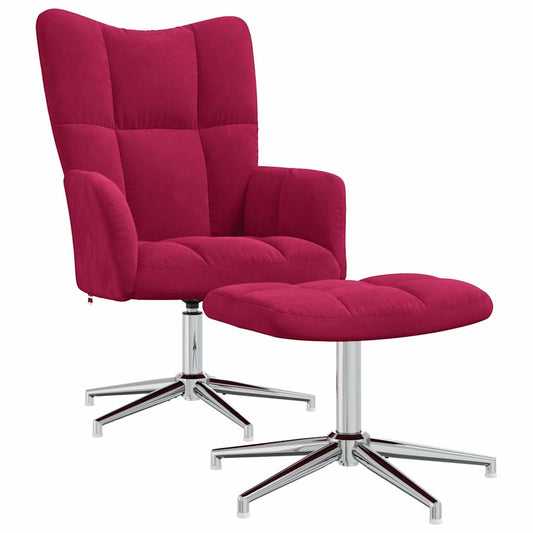 Relaxing Chair with a Stool Wine Red Velvet