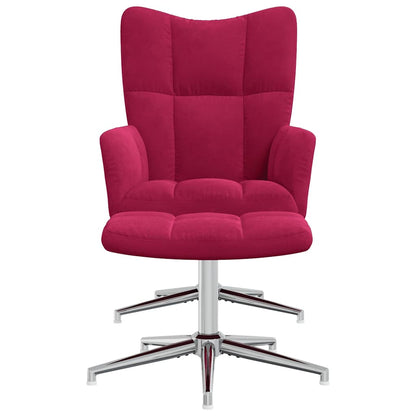 Relaxing Chair with a Stool Wine Red Velvet