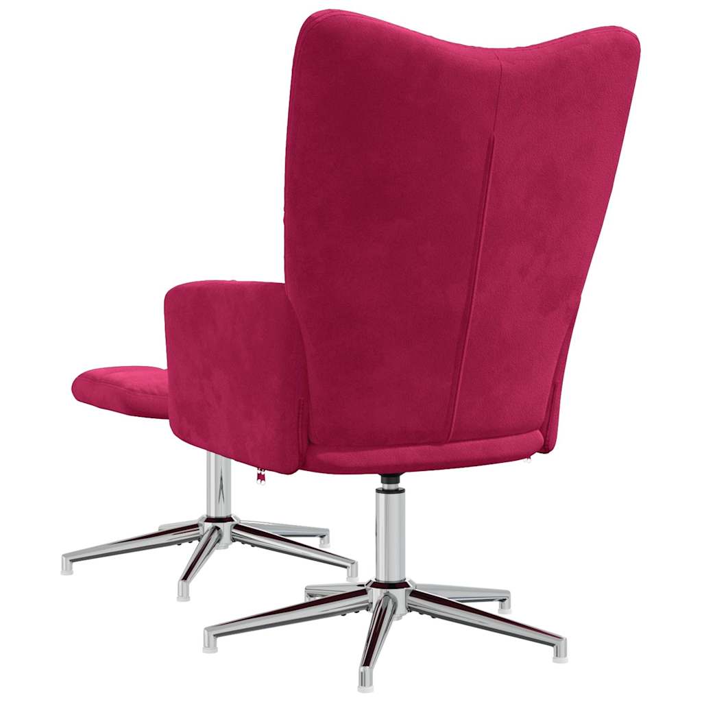 Relaxing Chair with a Stool Wine Red Velvet