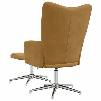 Relaxing Chair with a Stool Brown Velvet