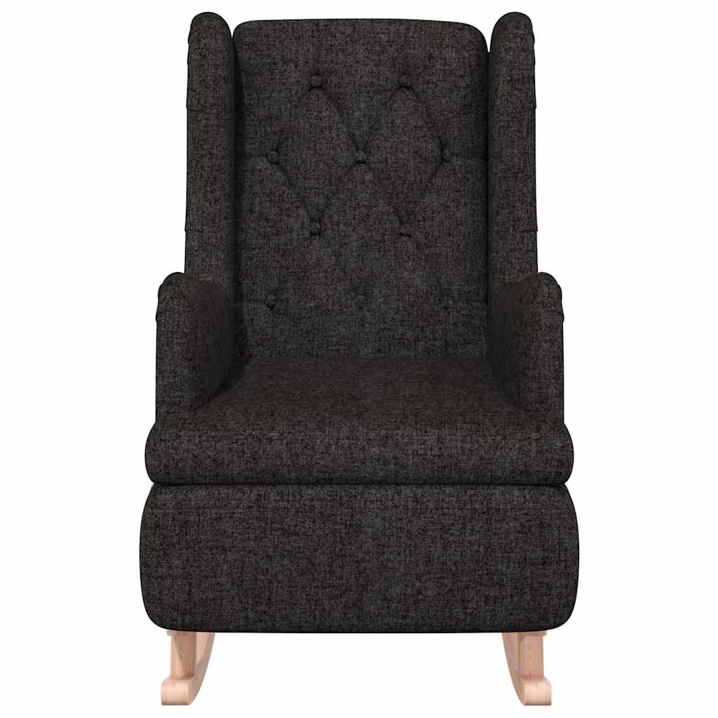 Armchair with Solid Rubber Wood Rocking Legs Black Fabric
