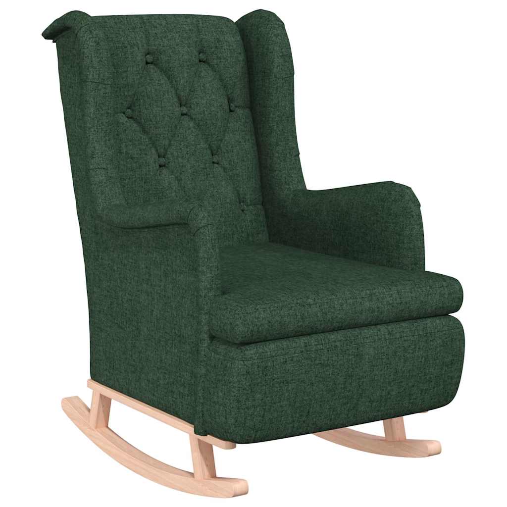 Armchair with Solid Rubber Wood Rocking Legs Dark Green Fabric