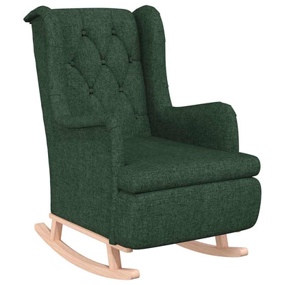 Armchair with Solid Rubber Wood Rocking Legs Dark Green Fabric