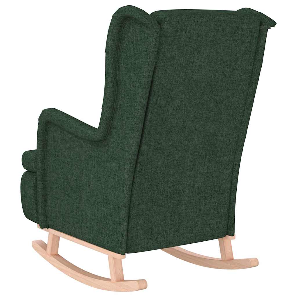 Armchair with Solid Rubber Wood Rocking Legs Dark Green Fabric