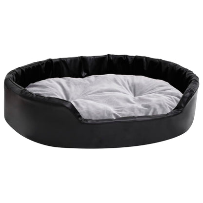 Dog Bed | Black and Grey | Faux leather, plush, PP cotton, foam
