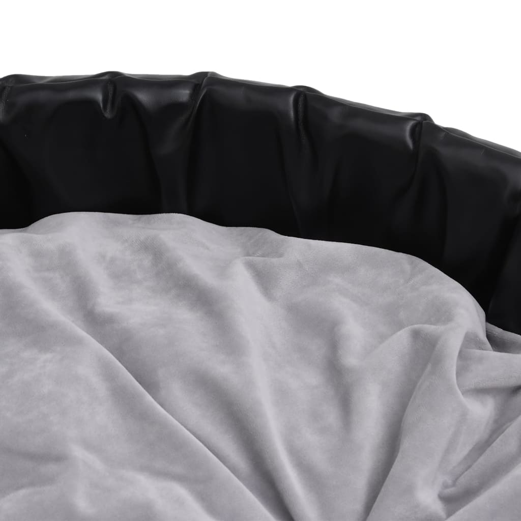 Dog Bed | Black and Grey | Faux leather, plush, PP cotton, foam