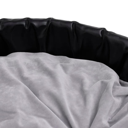 Dog Bed | Black and Grey | Faux leather, plush, PP cotton, foam