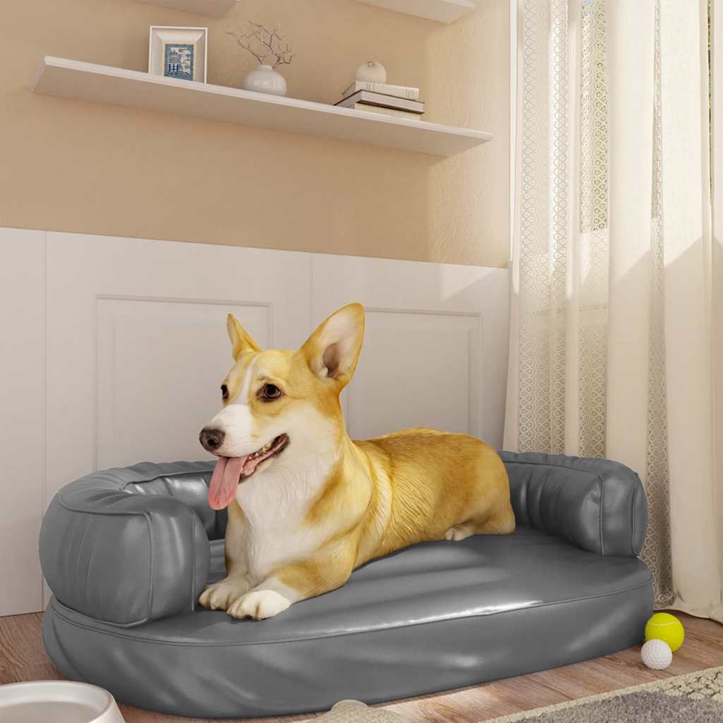 Dog Bed | Grey | Faux leather (100% polyurethane) | 75x53 cm | Ergonomic