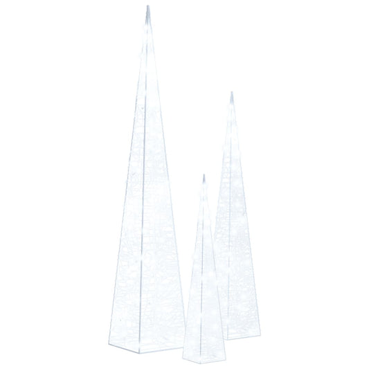 Acrylic Decorative LED Light Cone Set Cold White 30/45/60cm