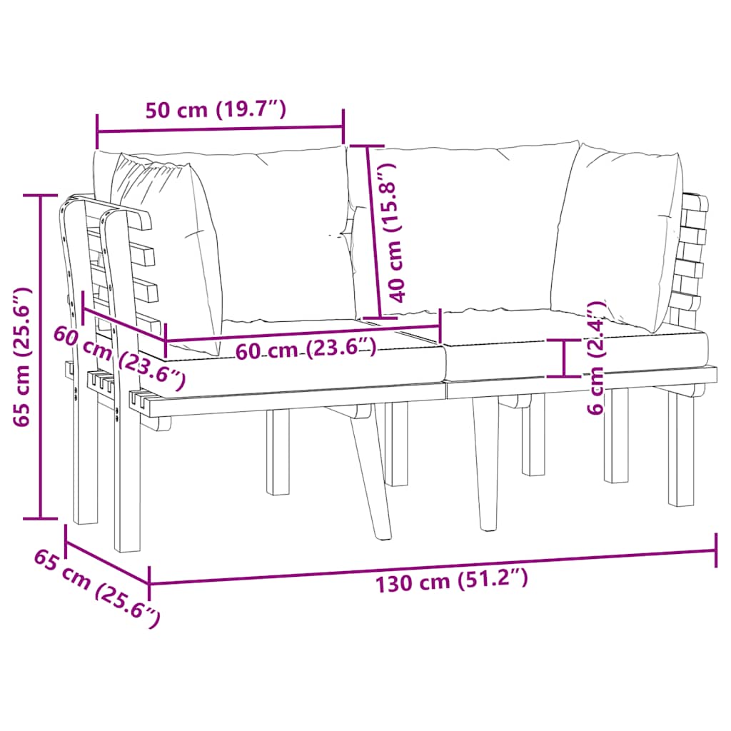 2-Seater Patio Sofa with Cushions Solid Acacia Wood