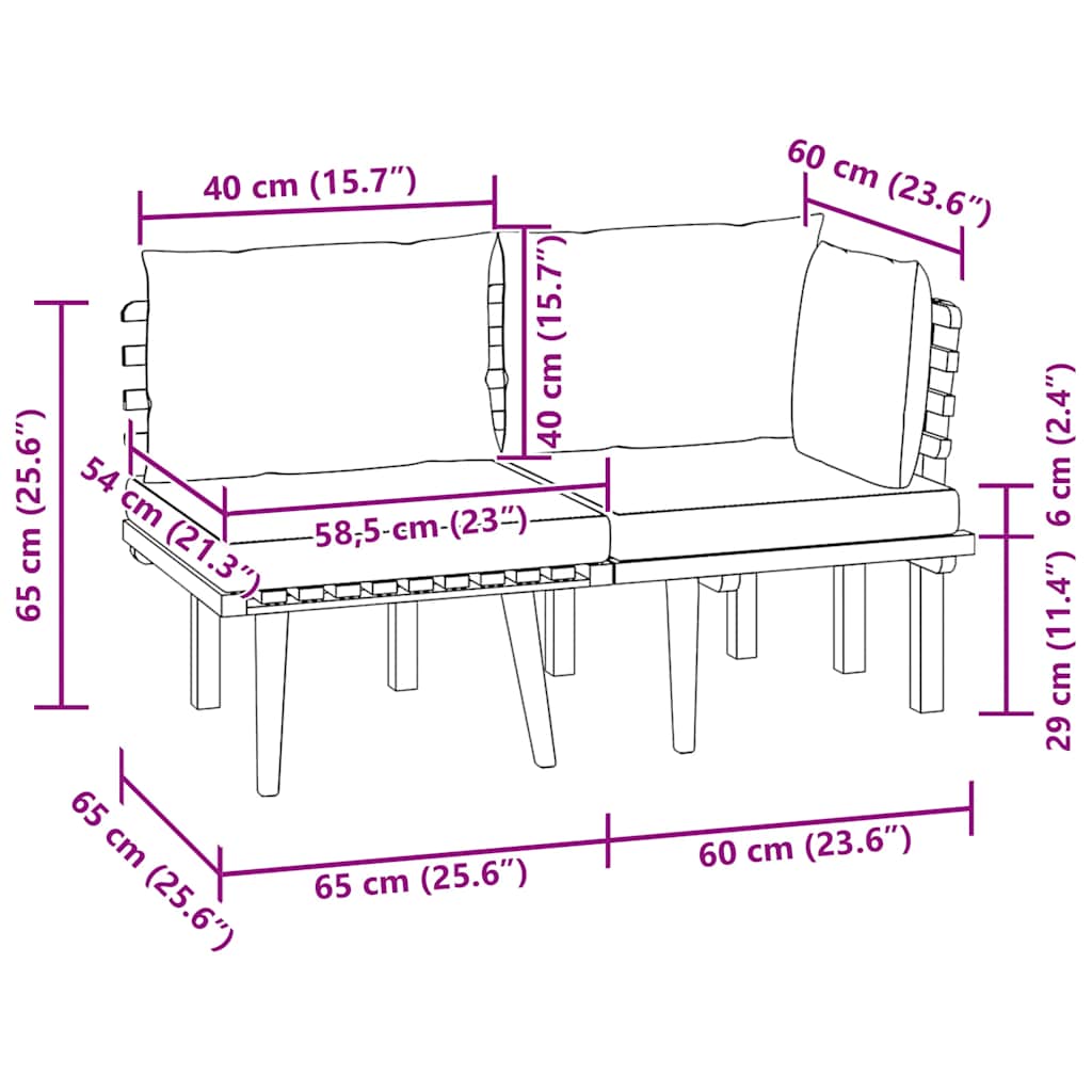 2 Piece Patio Lounge Set with Cushions Solid Acacia Wood