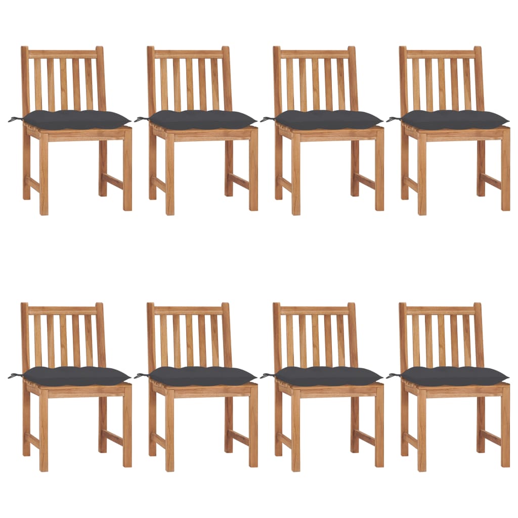 Patio Chairs 8 pcs with Cushions Solid Teak Wood