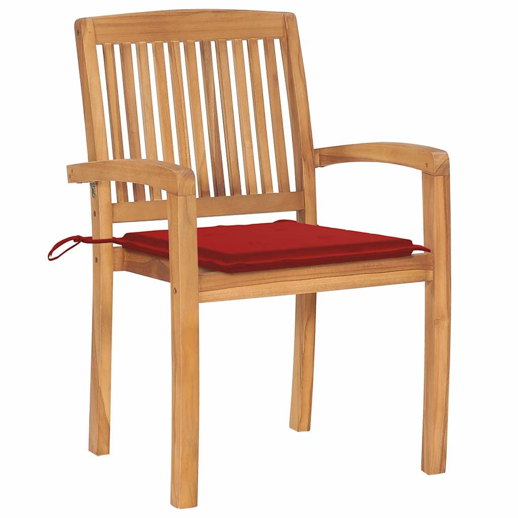 Stacking Patio Chairs with Cushions 4 pcs Solid Teak Wood