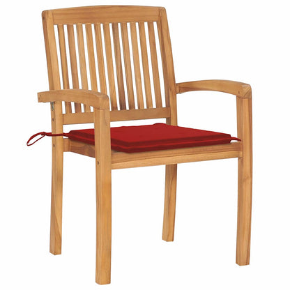 Stacking Patio Chairs with Cushions 4 pcs Solid Teak Wood