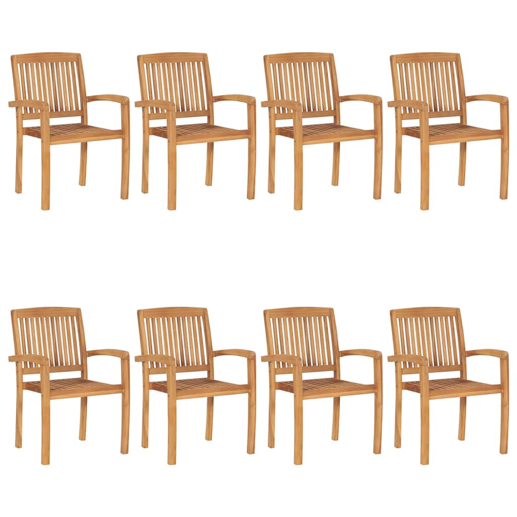 Stacking Patio Chairs with Cushions 8 pcs Solid Teak Wood