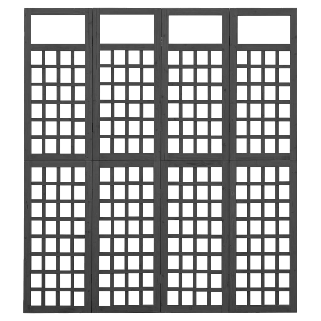 4-Panel Room Divider/Trellis Solid Fir Wood Black 63.4"x70.9"
