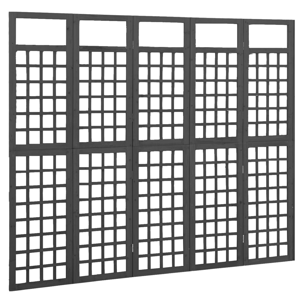 5-Panel Room Divider/Trellis Solid Fir Wood Black 201.5x180 cm