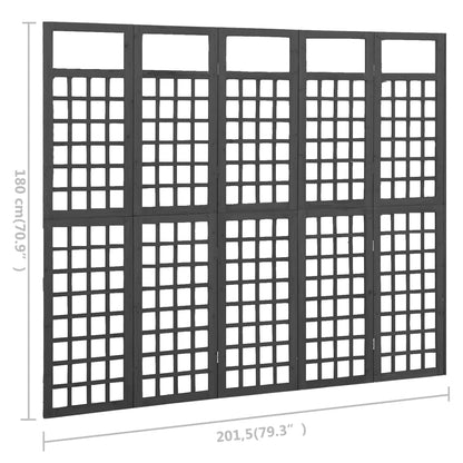 5-Panel Room Divider/Trellis Solid Fir Wood Black 201.5x180 cm