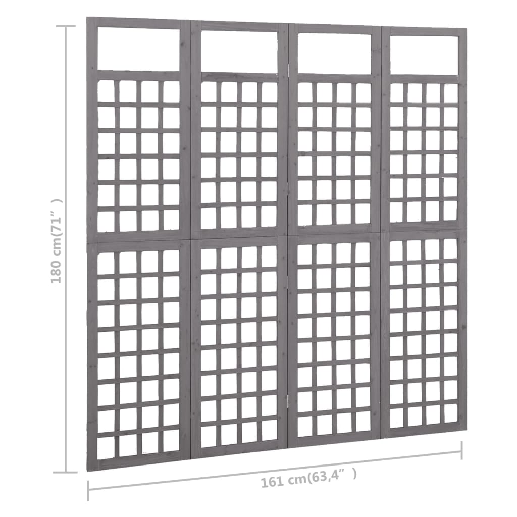 4-Panel Room Divider/Trellis Solid Fir Wood Grey 161x180 cm