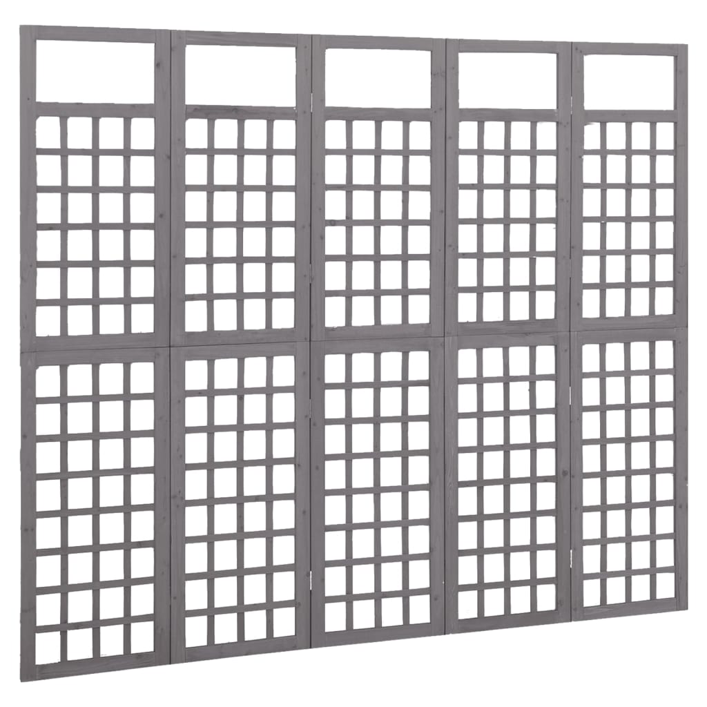 5-Panel Room Divider/Trellis Solid Fir Wood Grey 201.5x180 cm