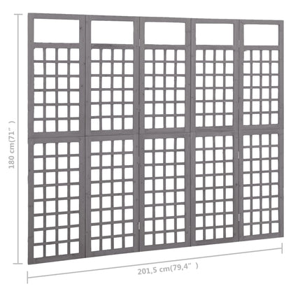 5-Panel Room Divider/Trellis Solid Fir Wood Grey 201.5x180 cm