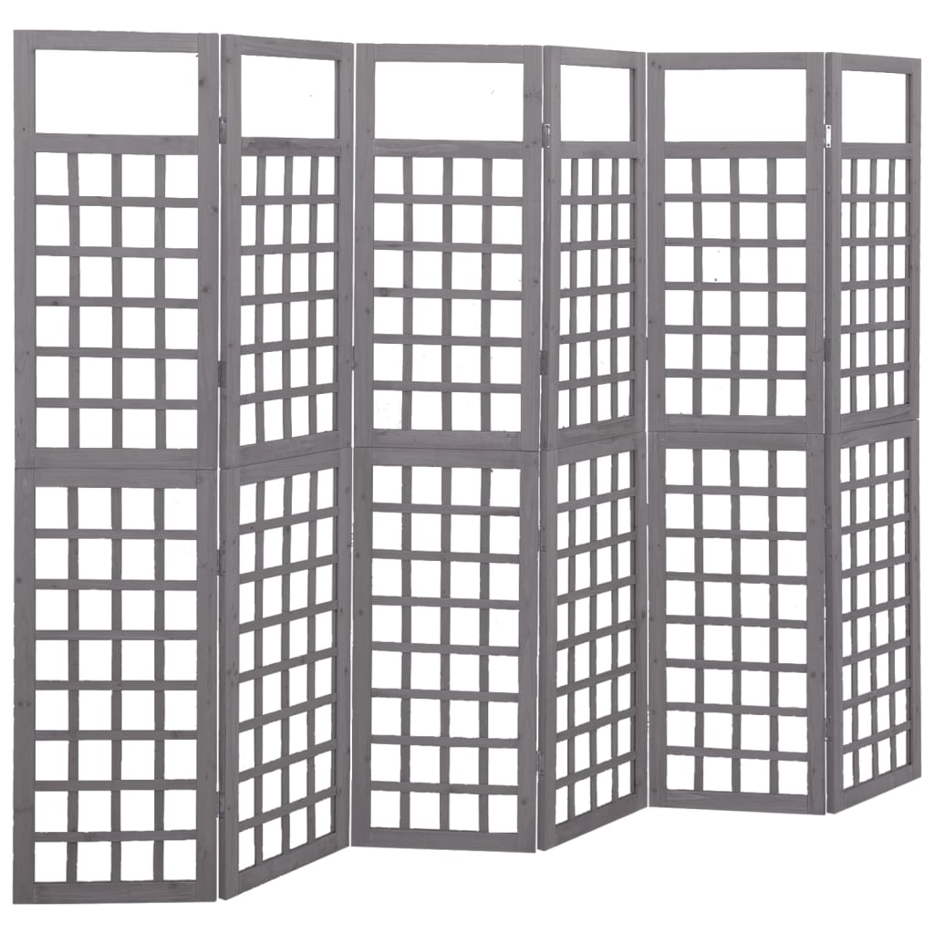 6-Panel Room Divider/Trellis Solid Fir Wood Grey 242.5x180 cm