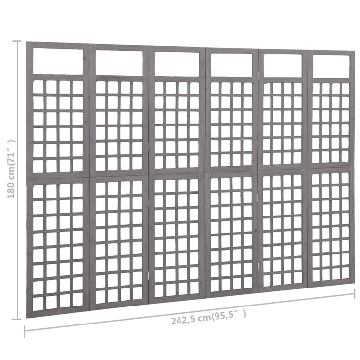 6-Panel Room Divider/Trellis Solid Fir Wood Grey 242.5x180 cm