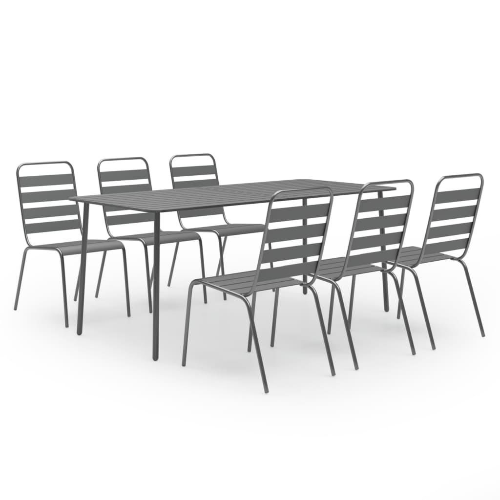 7 Piece Garden Dining Set Steel Dark Grey
