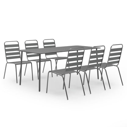 7 Piece Garden Dining Set Steel Dark Grey