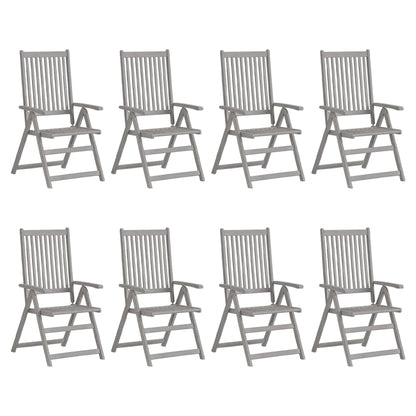 Garden Chair | Set of 8 | Grey | Solid acacia wood | Medium | Foldable