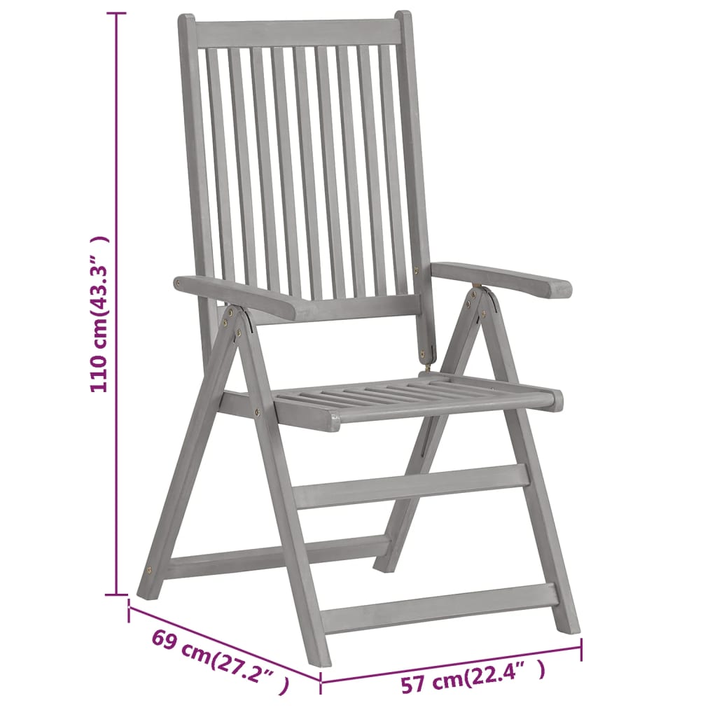 Garden Chair | Set of 8 | Grey | Solid acacia wood | Medium | Foldable