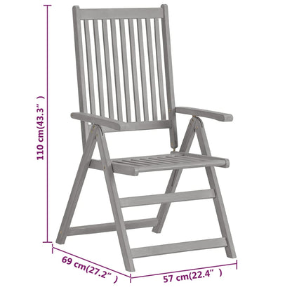 Garden Chair | Set of 8 | Grey | Solid acacia wood | Medium | Foldable