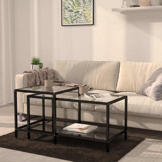 Tea Table | Set of 2 | Black | Tempered glass, powder-coated steel