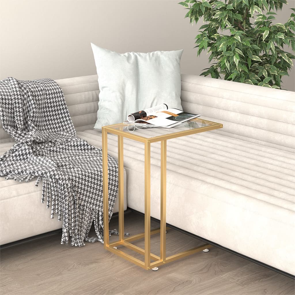 Side Table | Clear and Gold | Tempered Glass, Iron | Simple
