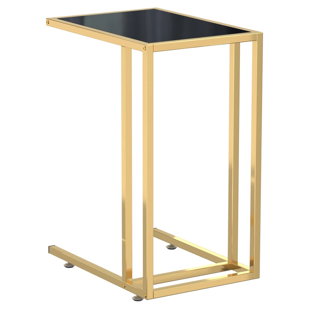 Side Table | Black and Gold | Tempered Glass, Powder-Coated Iron