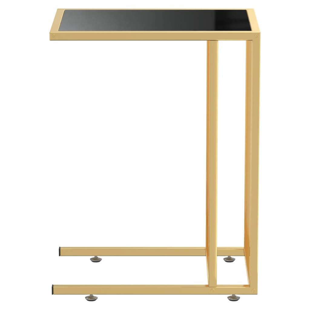 Side Table | Black and Gold | Tempered Glass, Powder-Coated Iron