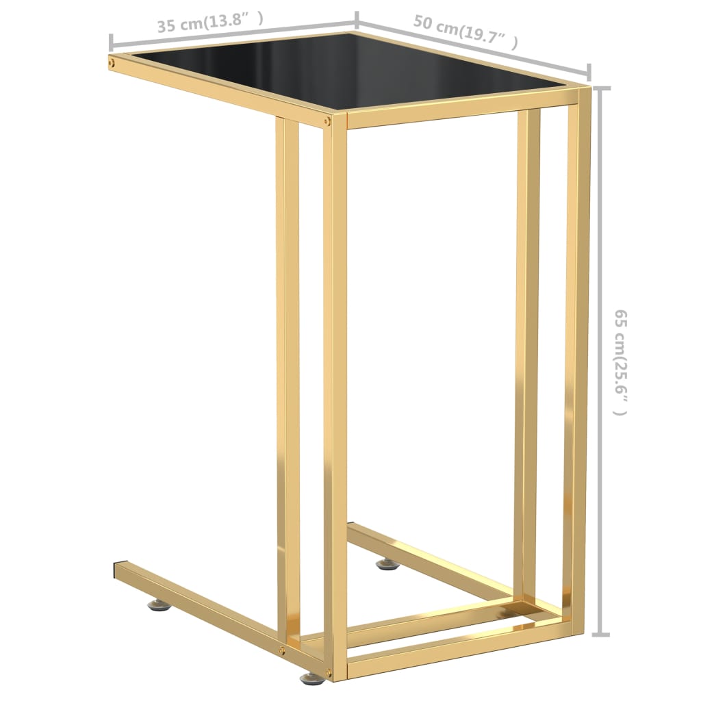 Side Table | Black and Gold | Tempered Glass, Powder-Coated Iron