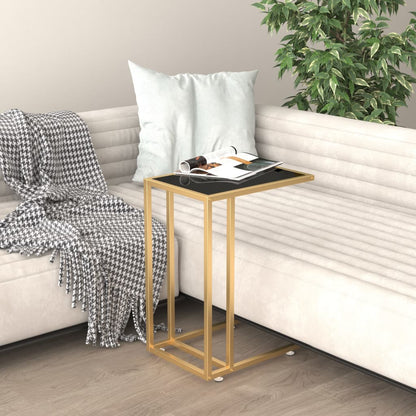 Side Table | Black and Gold | Tempered Glass, Powder-Coated Iron