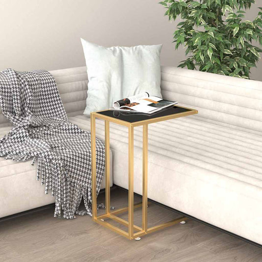 Computer Side Table Black 50x35x65 cm Tempered Glass
