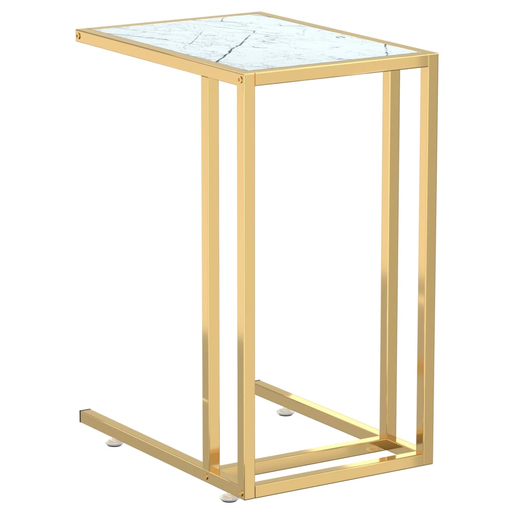 Side Table | White Marble and Gold | Tempered Glass, Powder-Coated Iron