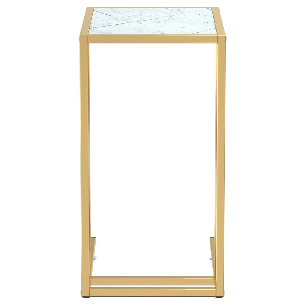 Side Table | White Marble and Gold | Tempered Glass, Powder-Coated Iron