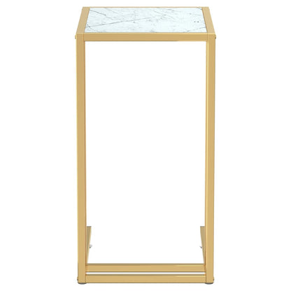 Side Table | White Marble and Gold | Tempered Glass, Powder-Coated Iron