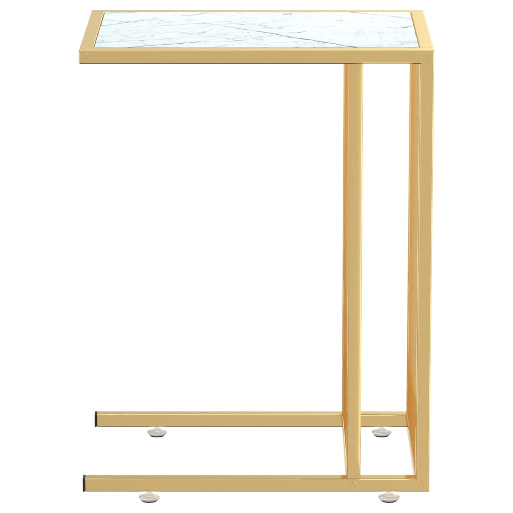 Side Table | White Marble and Gold | Tempered Glass, Powder-Coated Iron