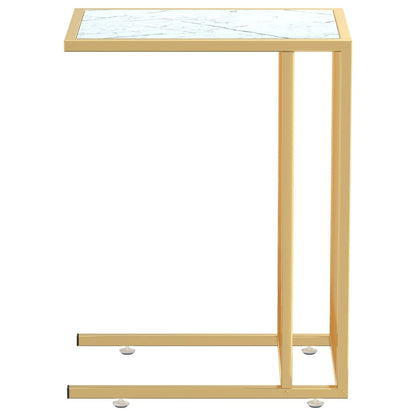 Side Table | White Marble and Gold | Tempered Glass, Powder-Coated Iron