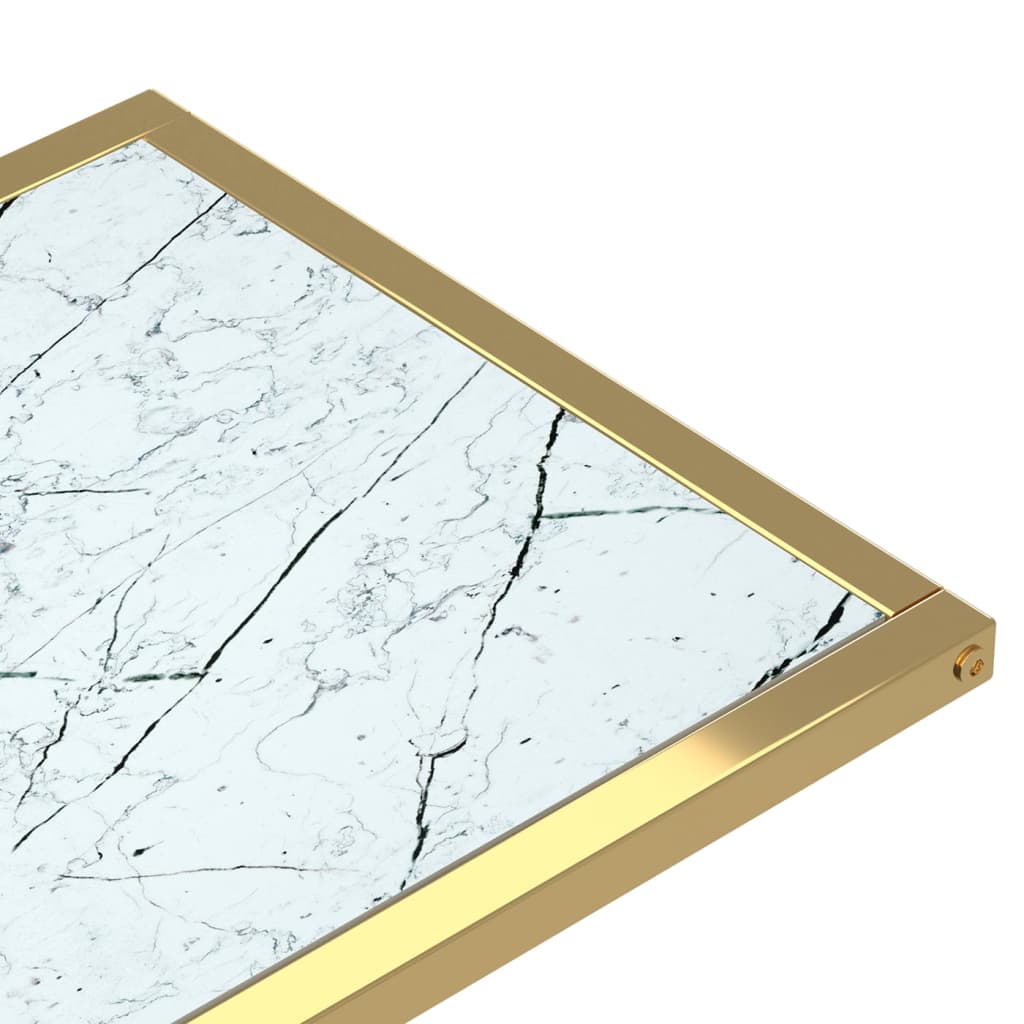 Side Table | White Marble and Gold | Tempered Glass, Powder-Coated Iron