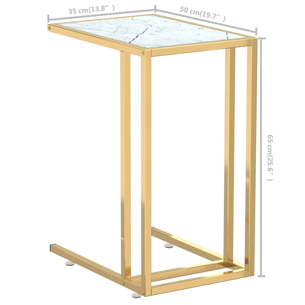 Side Table | White Marble and Gold | Tempered Glass, Powder-Coated Iron