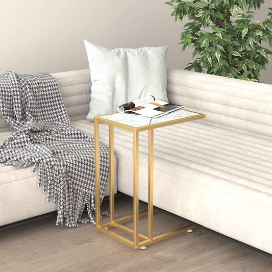 Computer Side Table White Marble 50x35x65 cm Tempered Glass