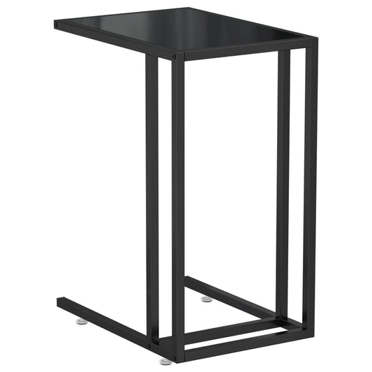 Side Table Black Tempered Glass, Powder-Coated Iron Medium Simple