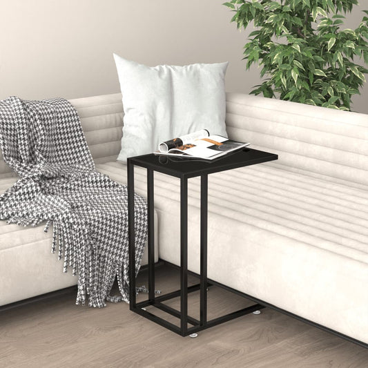 Side Table Black Tempered Glass, Powder-Coated Iron Medium Simple